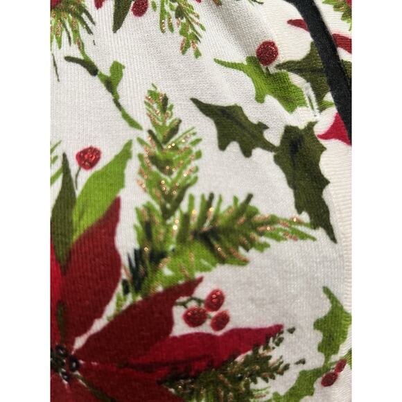Vintage Talbots Poinsettias Knit Cardigan Sweater White Medium - Picture 3 of 12